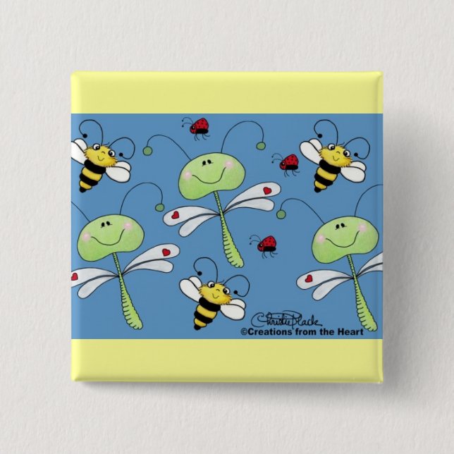 Badge Carré 5 Cm Dragonflies, Bees et Ladybugs Collage (Devant)