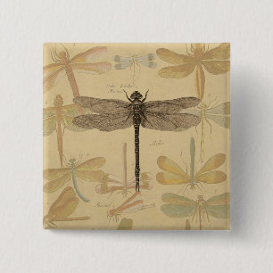 Badge Carré 5 Cm Dragonfly Vintage dessin classique