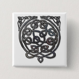 Badge Carré 5 Cm Dragons de noeud celtique - Chrome noir