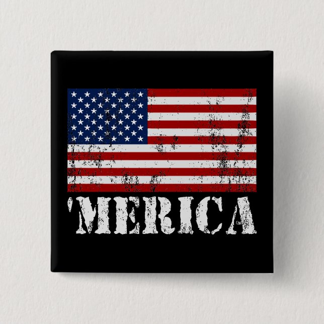 Badge Carré 5 Cm Drapeau affligé 'MERICA des États-Unis (Devant)