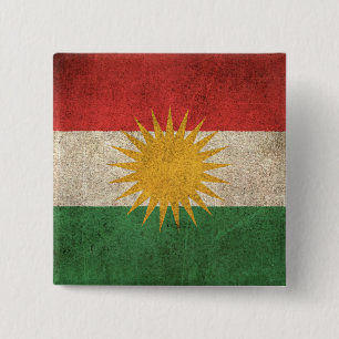Badge Carré 5 Cm Drapeau affligé par cru du Kurdistan