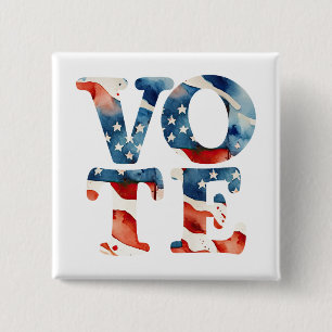Badge Carré 5 Cm Drapeau américain à l'aquarelle vote électeur droi