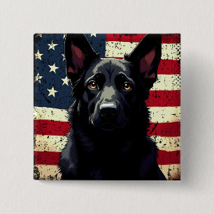 Badge Carré 5 Cm Drapeau américain Patriotique Black German Shepher