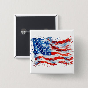 Badge Carré 5 Cm Drapeau américain USA Aquarelle 4 juillet