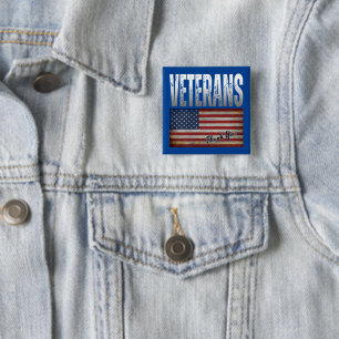 BADGE CARRÉ 5 CM DRAPEAU AMÉRICAIN VÉTÉRANS MERCI 4 JUILLET 