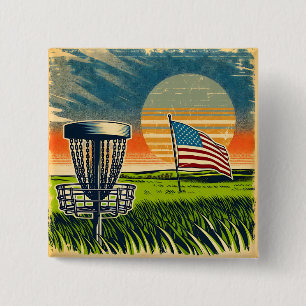 Badge Carré 5 Cm Drapeau américain vintage Disc Golf Soleil Vintage