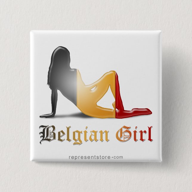Badge Carré 5 Cm Drapeau belge de silhouette de fille (Devant)