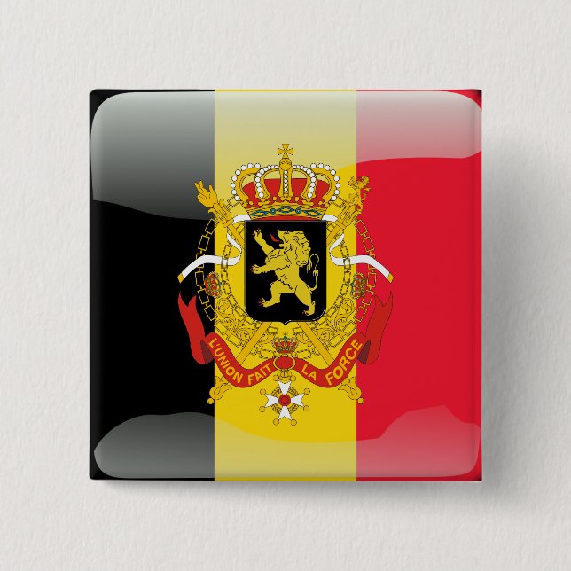 Badge Carré 5 Cm Drapeau brillant belge (Devant)