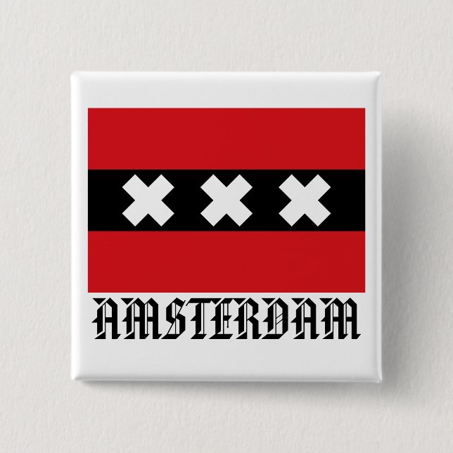Badge Carré 5 Cm Drapeau d'Amsterdam (Devant)