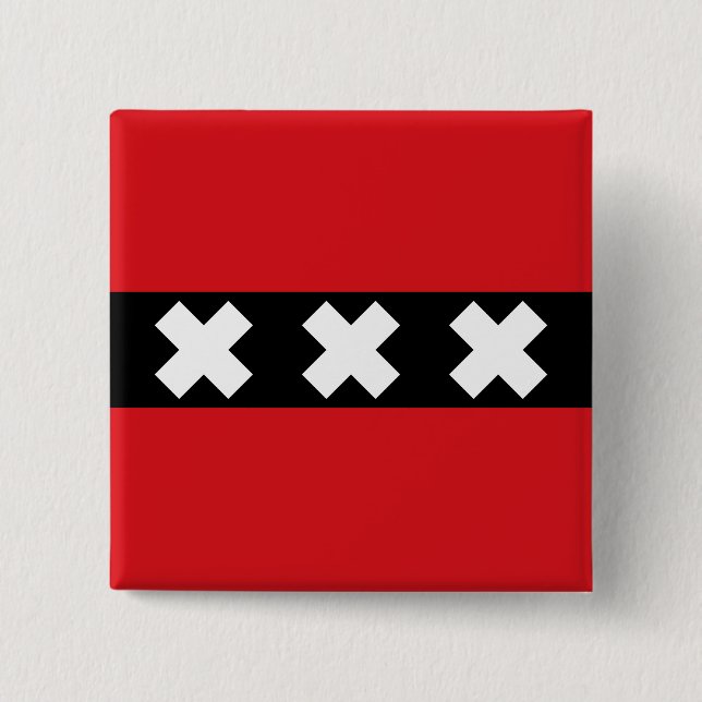 Badge Carré 5 Cm Drapeau d'Amsterdam, Pays-Bas (Devant)