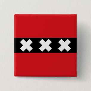 Badge Carré 5 Cm Drapeau d'Amsterdam, Pays-Bas