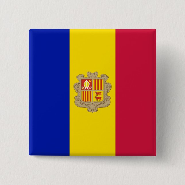 Badge Carré 5 Cm Drapeau d'Andorre (Devant)