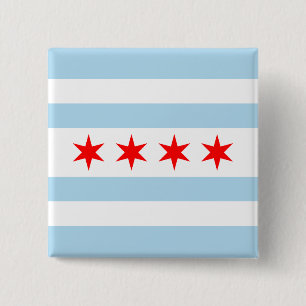 Badge Carré 5 Cm Drapeau de Chicago, Illinois Pinback Button