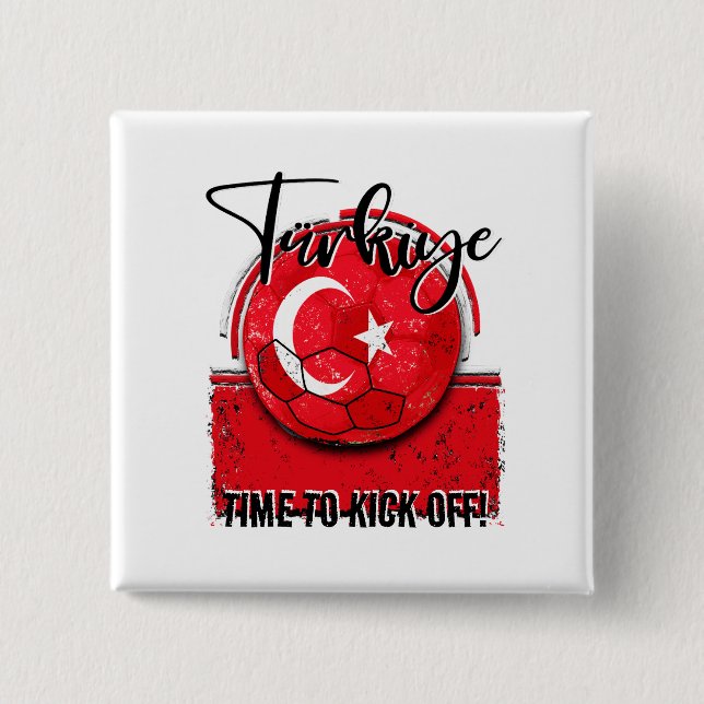 Badge Carré 5 Cm Drapeau De Football Türkiye, Balle De Football En  (Devant)