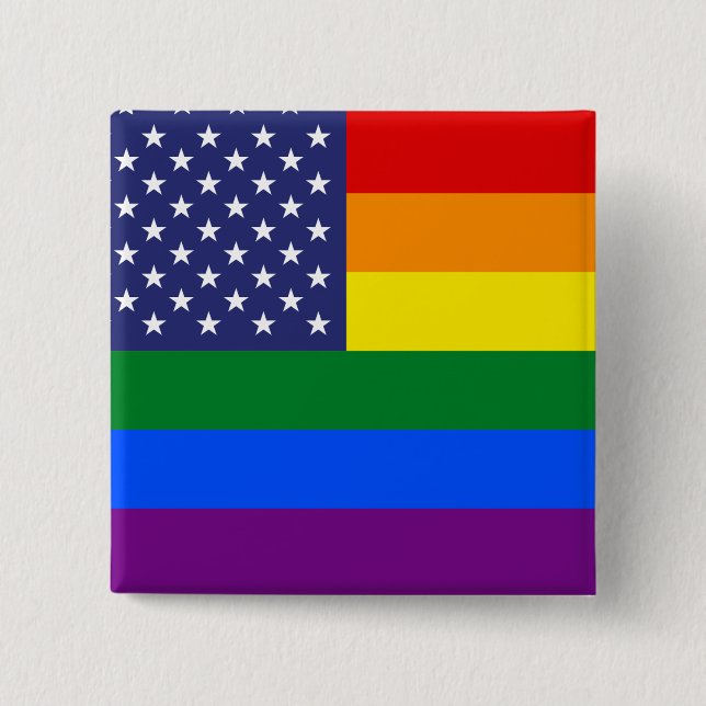 BADGE CARRÉ 5 CM "DRAPEAU DE GAY PRIDE " (Devant)