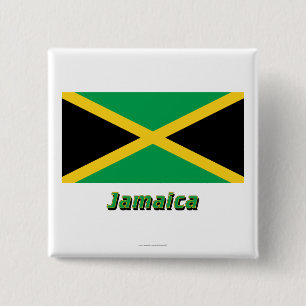 Badge Carré 5 Cm Drapeau de la Jamaïque avec le nom