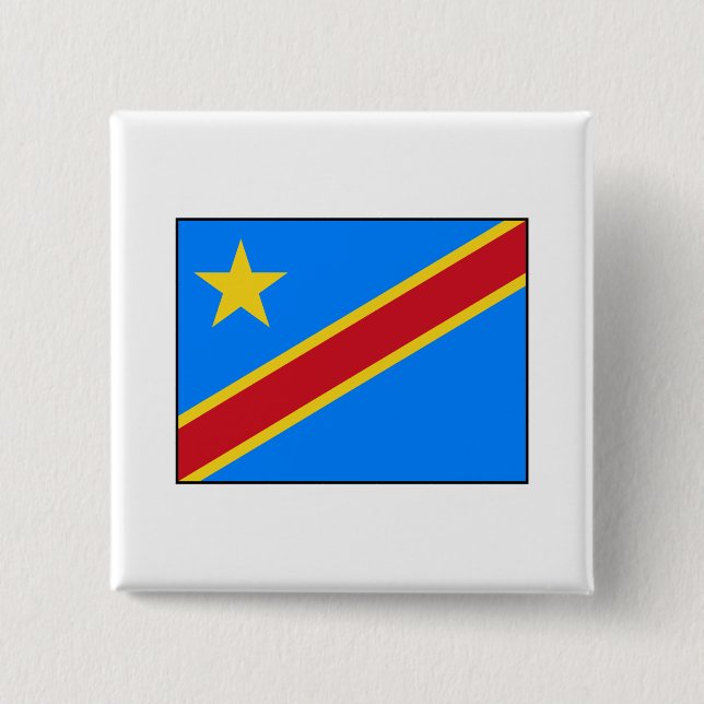 Badge Carré 5 Cm Drapeau de la République démocratique du Congo (Devant)