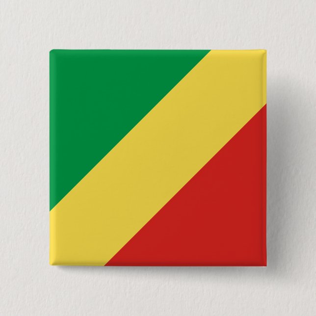 Badge Carré 5 Cm Drapeau de la République du Congo (Devant)