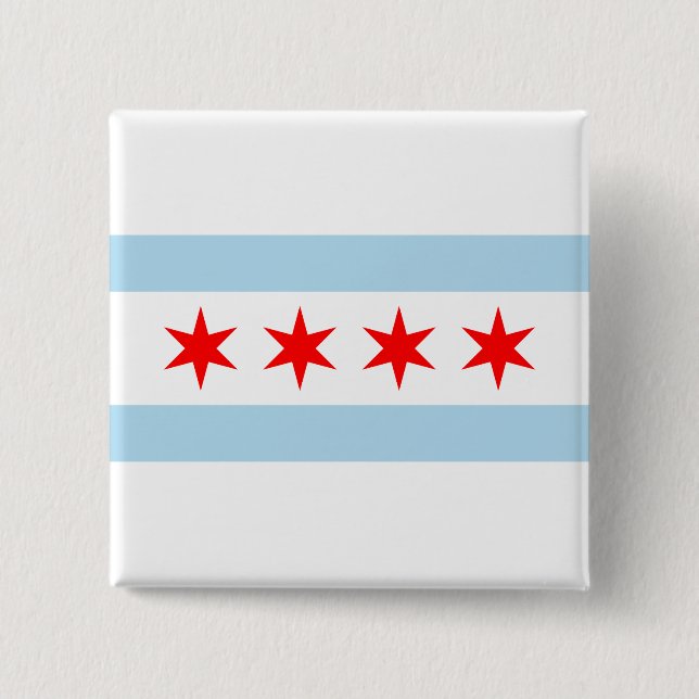 Badge Carré 5 Cm Drapeau de la ville de Chicago (Illinois) (Devant)