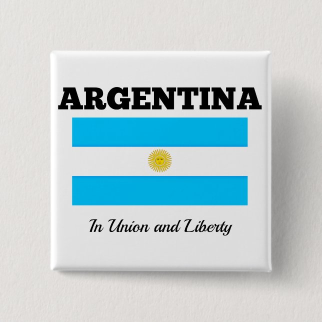 Badge Carré 5 Cm Drapeau de l'Argentine, étiqueté avec devise (Devant)