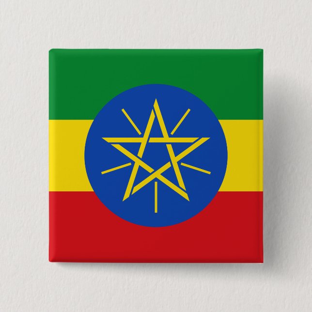 Badge Carré 5 Cm Drapeau de l'Ethiopie (Devant)