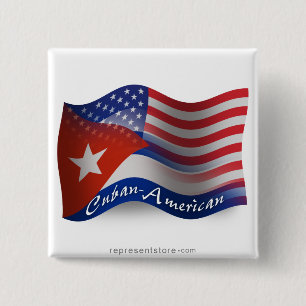 Badge Carré 5 Cm Drapeau de ondulation Cubain-Américain
