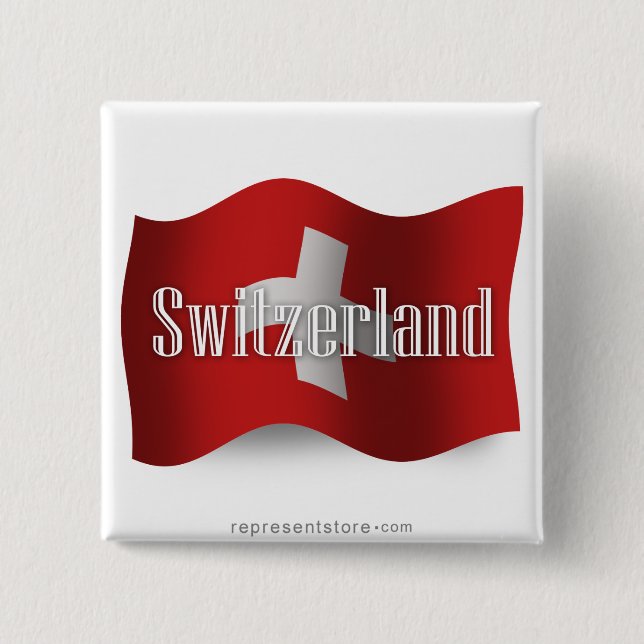 Badge Carré 5 Cm Drapeau de ondulation de la Suisse (Devant)