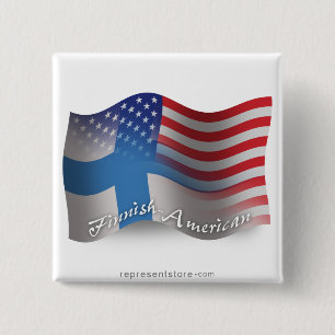Badge Carré 5 Cm Drapeau de ondulation Finlandais-Américain