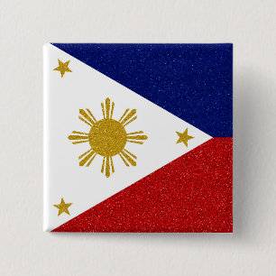 Badge Carré 5 Cm Drapeau de parties scintillantes de Philippines