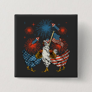 Badge Carré 5 Cm Drapeau de poulet USA Patriotique 4 juillet Carré