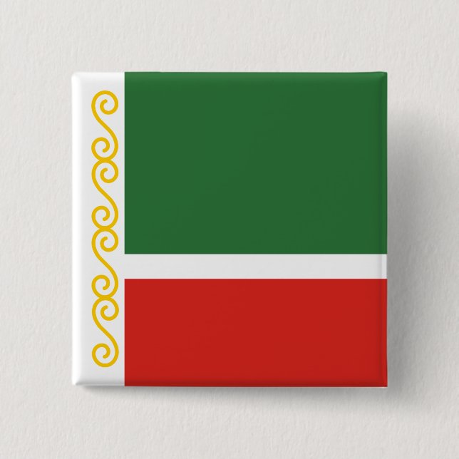 Badge Carré 5 Cm Drapeau de Tchétchénie (Devant)