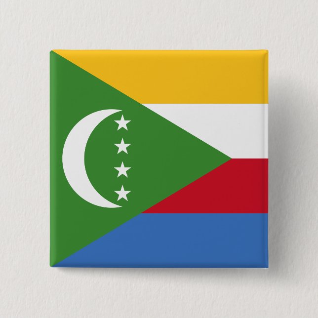 Badge Carré 5 Cm Drapeau des Comores (Devant)
