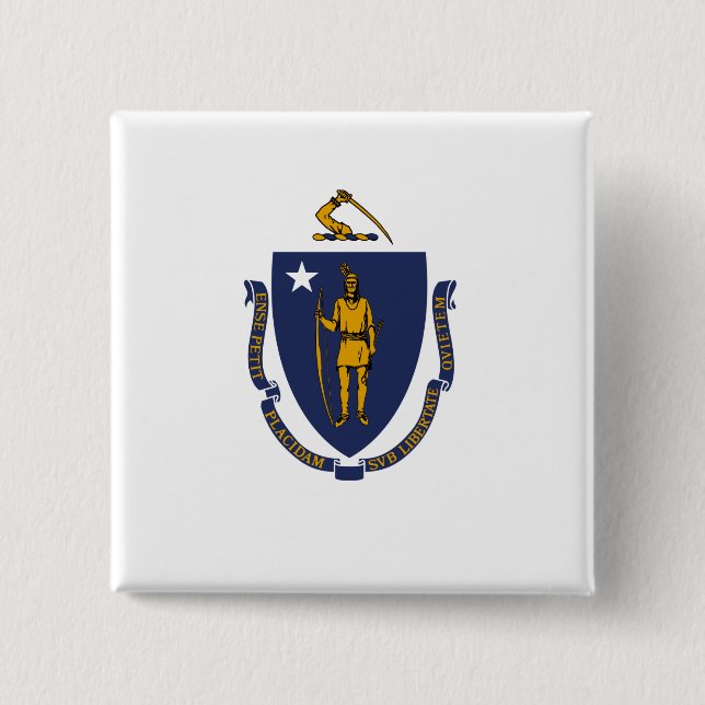 Badge Carré 5 Cm Drapeau d'État du Massachusetts (Devant)