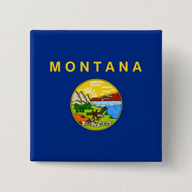 Badge Carré 5 Cm Drapeau d'État du Montana (Devant)