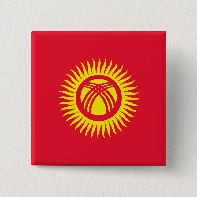 Badge Carré 5 Cm Drapeau du Kirghizistan (Devant)