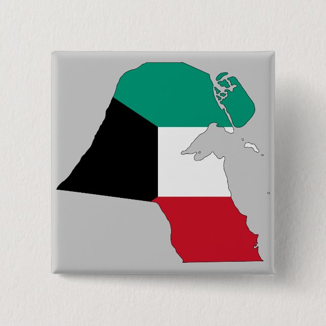 Badge Carré 5 Cm Drapeau du Koweït Carte (Devant)
