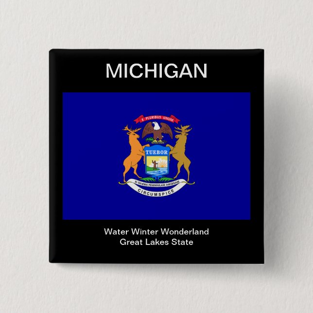 Badge Carré 5 Cm Drapeau du Michigan (Devant)