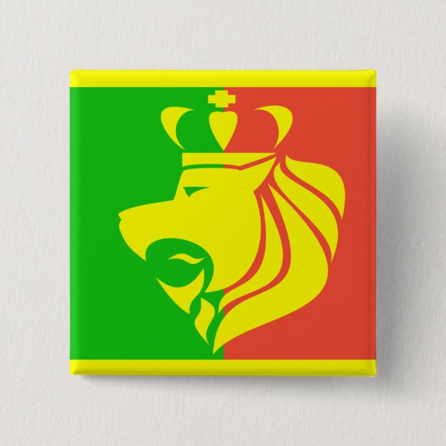 Badge Carré 5 Cm Drapeau et lion de reggae de Rasta (Devant)