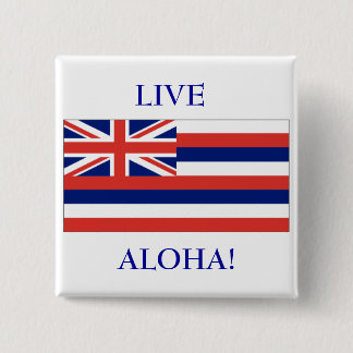 Badge Carré 5 Cm Drapeau hawaïen, VIVANT, ALOHA ! BOUTON