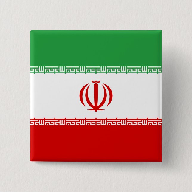 Badge Carré 5 Cm Drapeau iranien (Iran) (Persan) (Devant)