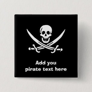 Badge Carré 5 Cm Drapeau Jolly roger de pirate