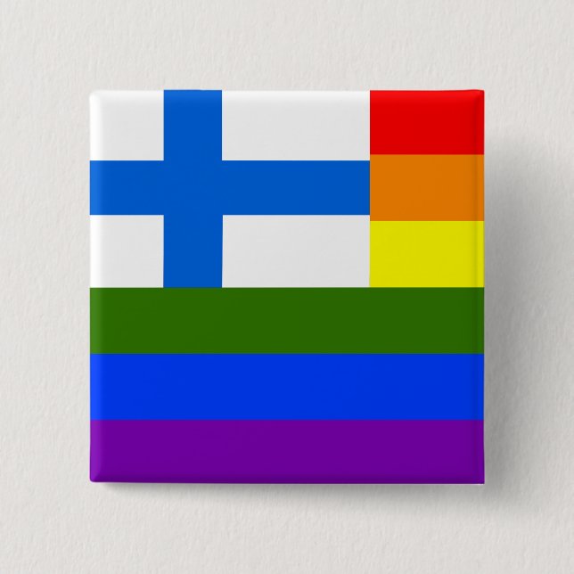 BADGE CARRÉ 5 CM DRAPEAU LGBT FINLANDAIS (Devant)
