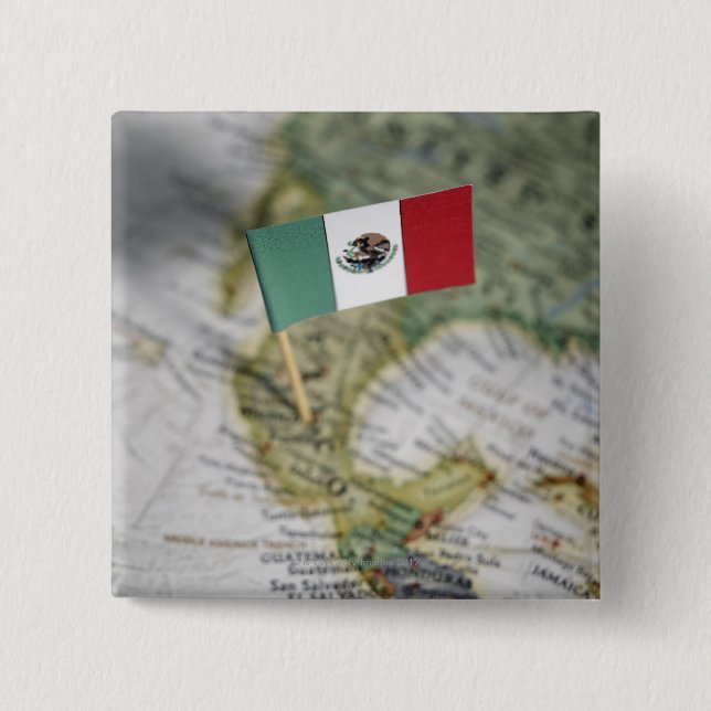 Badge Carré 5 Cm Drapeau mexicain sur la carte (Devant)