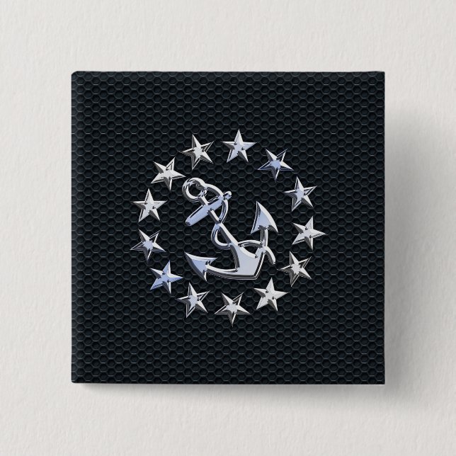 Badge Carré 5 Cm Drapeau Nautique Argent Ensigne sur Grille Imprime (Devant)