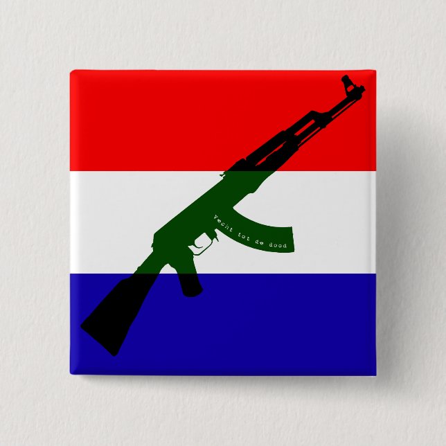 Badge Carré 5 Cm Drapeau néerlandais avec AK47 (Devant)