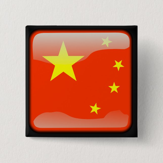 Badge Carré 5 Cm Drapeau poli chinois (Devant)
