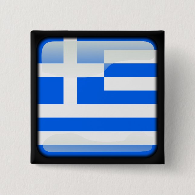 Badge Carré 5 Cm Drapeau poli grec (Devant)