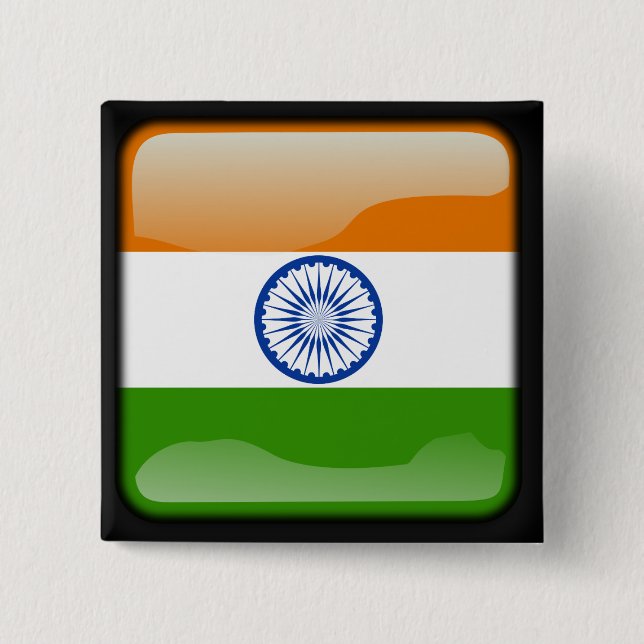 Badge Carré 5 Cm Drapeau poli indien (Devant)