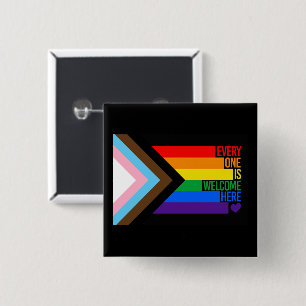 Badge Carré 5 Cm Drapeau Progress Pride (Tout le monde est le bienv