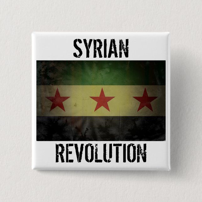 Badge Carré 5 Cm Drapeau sale de la Syrie "de révolution syrienne" (Devant)